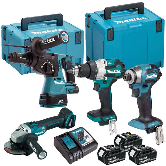 Makita DLX4195JX1 18V LXT Brushless 4 Piece Combo Kit with 3 x 5.0Ah Battery, Charger & Case