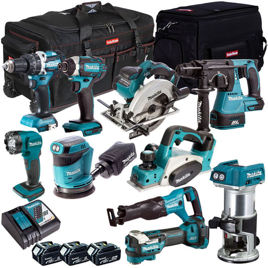 Makita 18V 10 Piece Power Tool Kit with 3 x 5.0Ah Battery & Charger T4TKIT-12999
